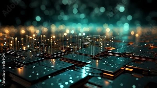 Fototapeta Teal Tech Abstract Patterns Cyber security, Generative AI
