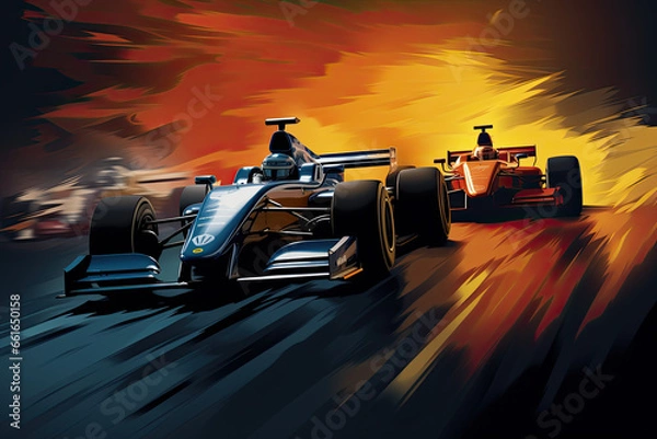 Fototapeta F1 Speed Race Car Fast Moving with Neon Lights.