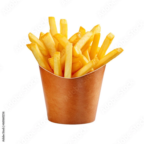 Obraz french fries in a paper wrapper isolated on white background, ai generated