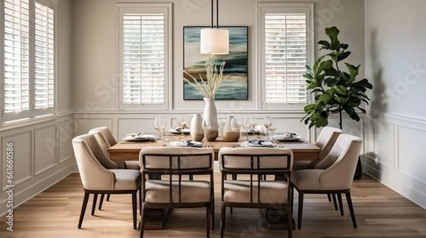Fototapeta Elegant and clutter-free formal dining area
