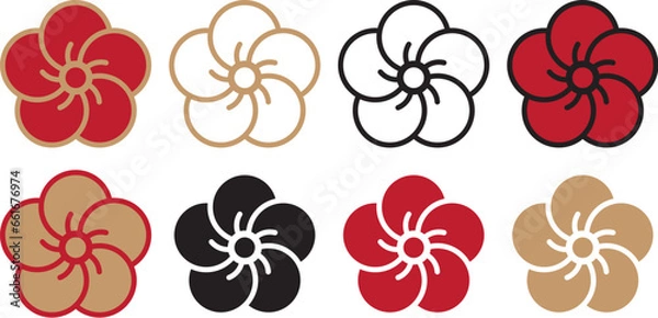 Fototapeta ねじり梅イラストセット　年賀素材　和柄	