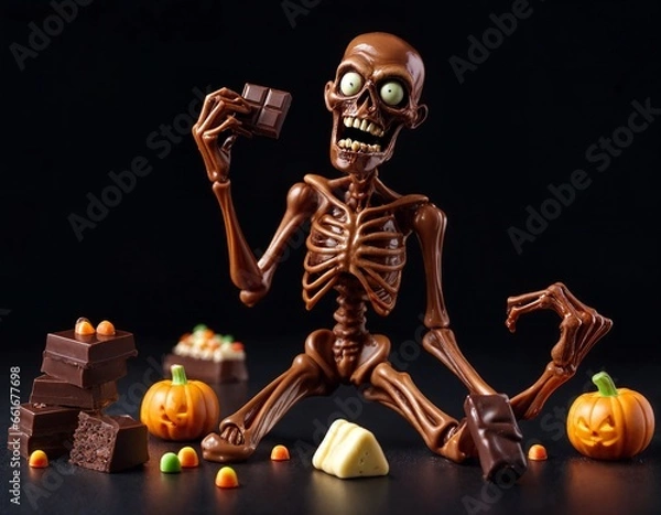 Obraz halloween skeleton with pumpkin