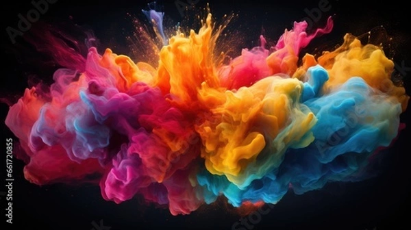 Fototapeta Abstract liquid water color ink explosion on black background wallpaper with vibrant, multi-colored motion