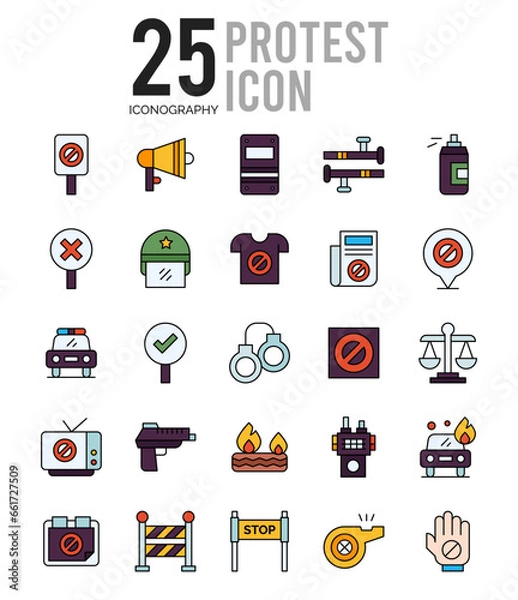 Fototapeta 25 Protest Lineal Color icon pack. vector illustration.