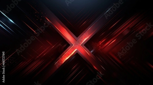 Fototapeta 3D glowing red techno abstract background overlapping layers in dark space, accentuated with an 'X' effect decoration, embodying a futuristic design concept