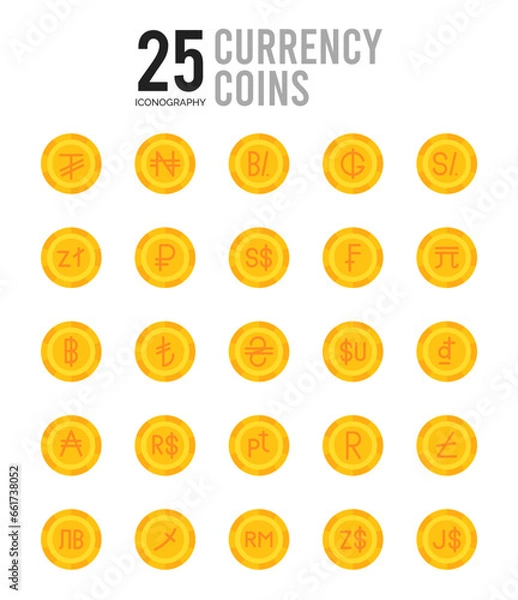 Fototapeta 25 Currency Coins Flat icon pack. vector illustration.