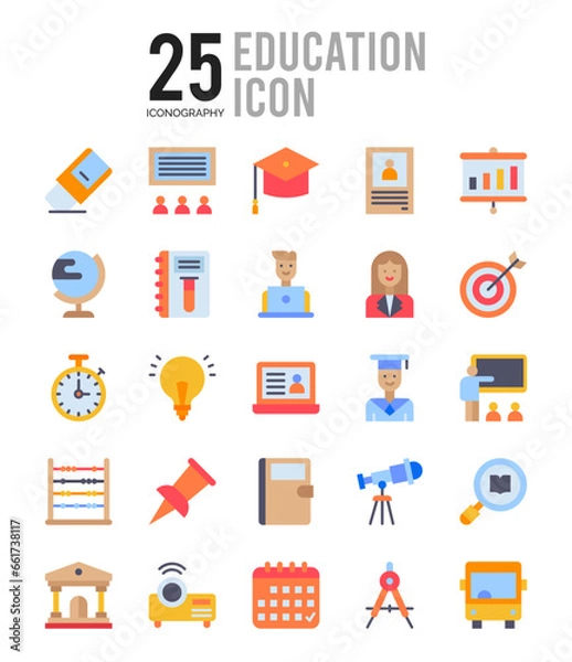 Obraz 25 Education Flat icon pack. vector illustration.