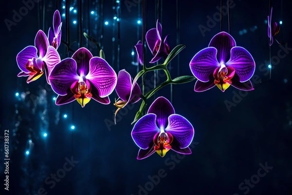 Obraz A neon mist surrounds neon orchids that are hanging in the air.  