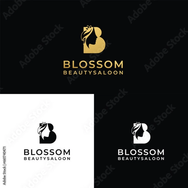 Fototapeta B with girl face Blossom Beauty Salon logo design 