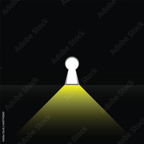 Fototapeta Light bulb coming through from door keyhole. New solution idea concept for business template.