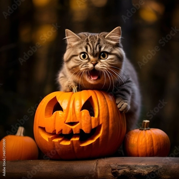 Obraz halloween cat with pumpkin