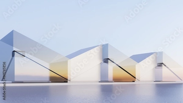 Obraz Abstract futuristic architecture with flat floor and blue sky, combined shape design between triangle and quadrangle