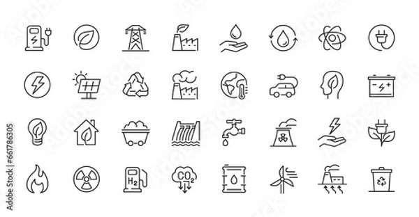 Fototapeta Alternative Energy, Eco Friendly and Ecology related line icon set - Editable stroke, Pixel perfect at 64x64