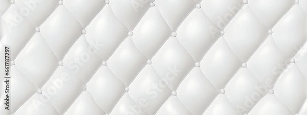 Fototapeta Seamless subtle white diamond tufted upholstery pattern transparent background texture overlay. Abstract soft puffy quilted sofa cushions or headboard displacement, bump or height map
