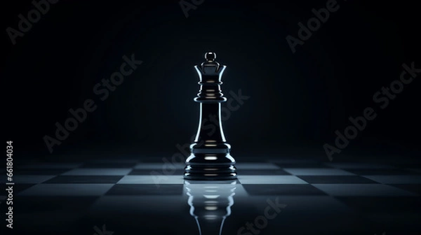 Obraz 
beautiful black shiny chess piece queen on a black background and on a black and white glossy chessboard