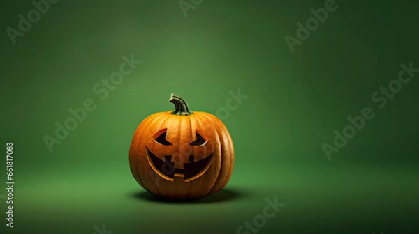 Obraz A Halloween pumpkin on a dark green background.