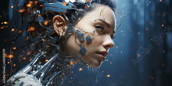 Fototapeta Translucent, sexy robot beautiful woman hybrid, photorealism, crystal night background, AI Generative