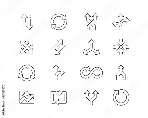 Fototapeta Arrow Concepts Icon collection containing 16 editable stroke icons. Perfect for logos, stats and infographics. Edit the thickness of the line in Adobe Illustrator (or any vector capable app).