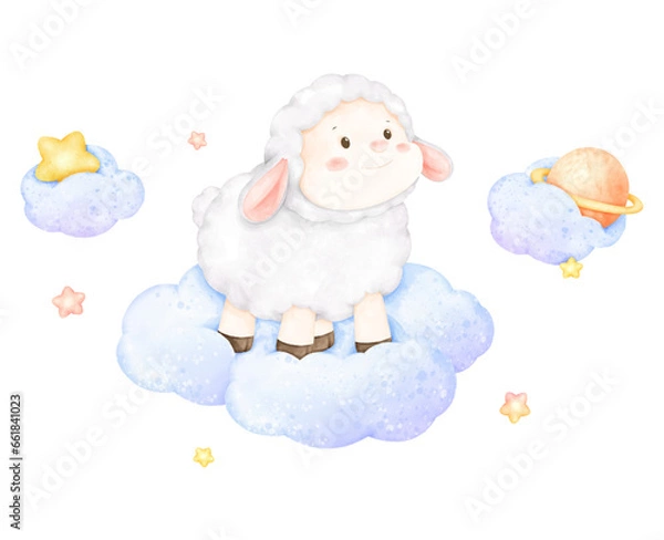 Obraz cute sheep outer space cartoon
