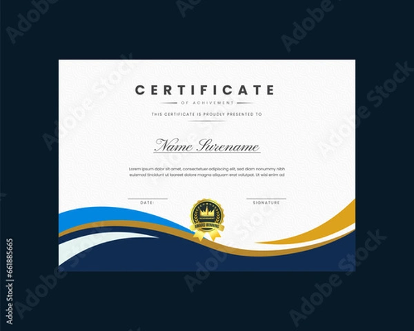Fototapeta certificate design template, 
certificate of achievement Modern template Gradient golden luxury premium Vector Design 