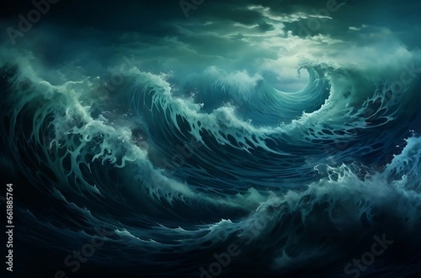 Obraz Blue stormy ocean wave. 3D Rendering, 3D illustration