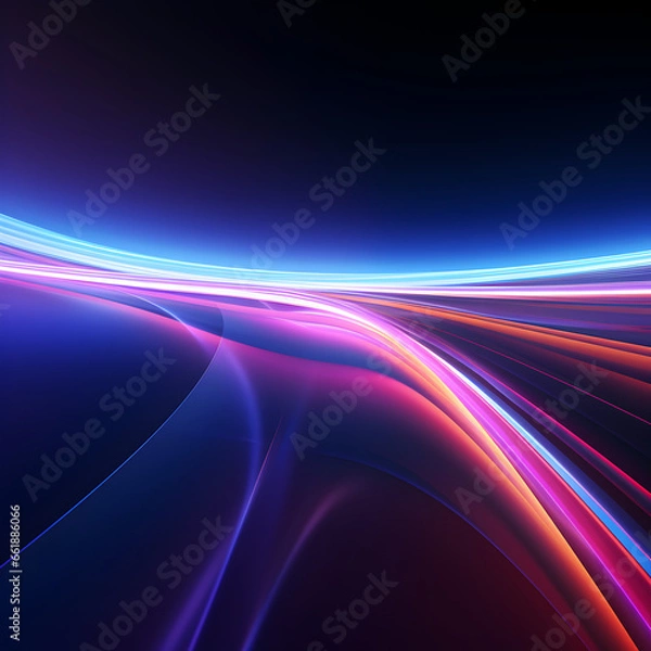 Fototapeta Colorful, playful neon light streams in blue, pink, red and orange on black background