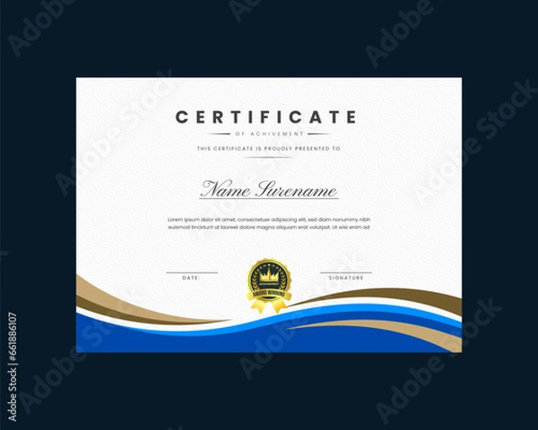 Fototapeta certificate design template, 
certificate of achievement Modern template Gradient golden luxury premium Vector Design 