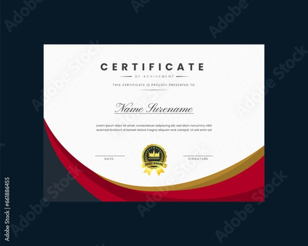 Fototapeta certificate design template, 
certificate of achievement Modern template Gradient golden luxury premium Vector Design 