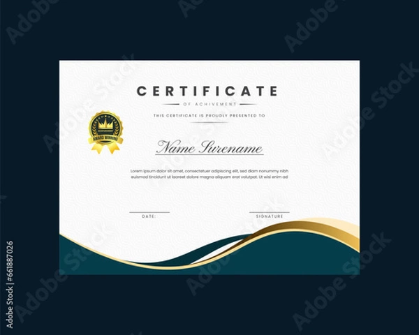 Fototapeta Modern design certificate template with simple elegant and luxurious in horizontal a4 size