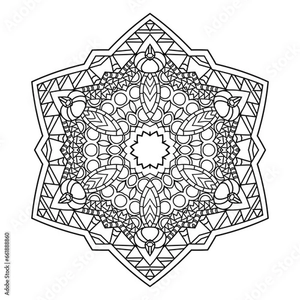 Fototapeta Abstract pattern with many details and geometry elements in form of mandala. Vector illustration for coloring book, Henna, Mehndi, decoration, fabric, wall interior, cloth