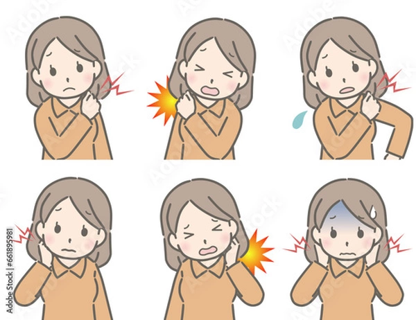 Obraz 肩や首が痛い若い女性（私服）