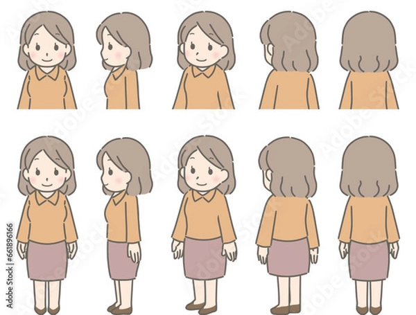 Obraz 色々な方向を向く若い女性（私服）