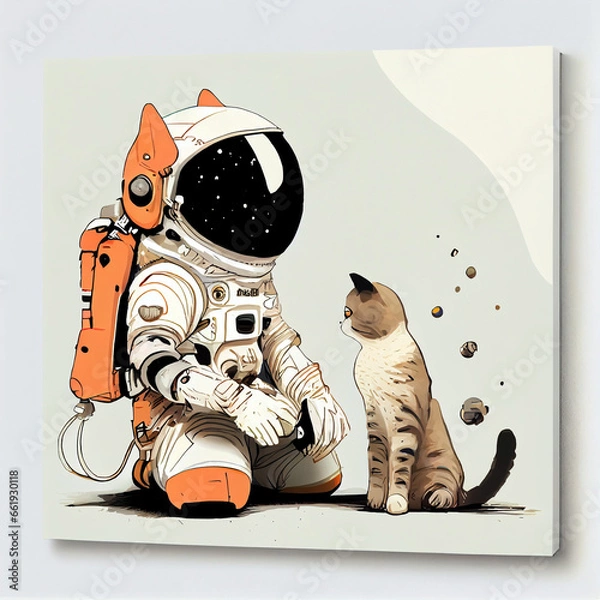 Fototapeta a cat and an astronaut, generative ai