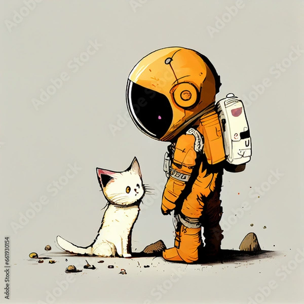 Fototapeta a cat and an astronaut, generative ai