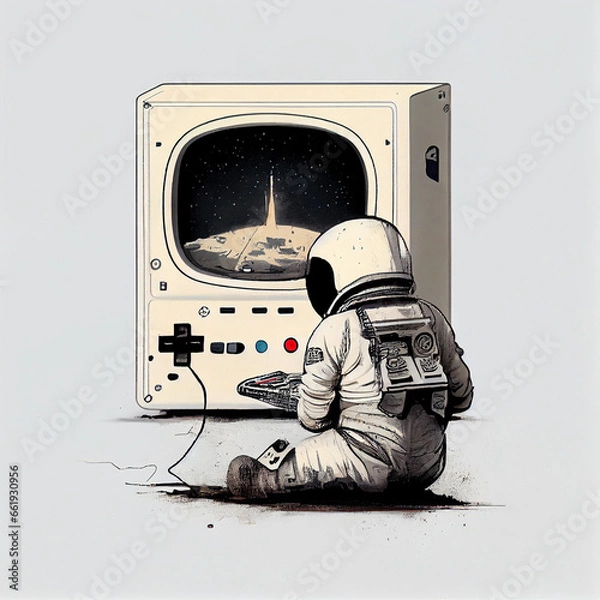Fototapeta an astronaut playing a console game, generative ai
