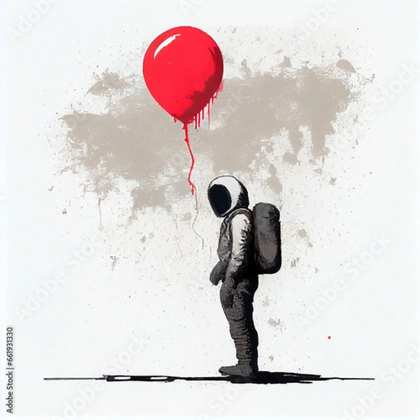 Fototapeta astronaut with red balloon white background, generative ai