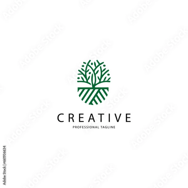 Fototapeta Tree logo. Natural product icon. Botanical nature symbol. Eco garden plant emblem. Boutique wellness spa sign. Vector illustration.