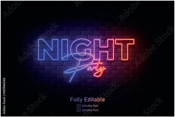Fototapeta Neon effect for edible text neon style effect logo and night club logo and night party poster text