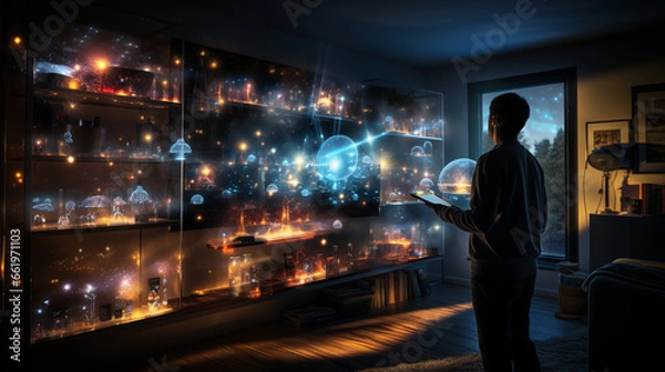 Fototapeta Internet of Things (IoT): A shot of an IT engineer working with interconnected devices and smart home technology.