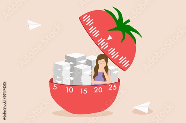 Fototapeta Productivity work process vector, prioritize work with limit of time, business working tools vector, work with deadline approaching, overwhelm business tasks, business daily routines working.