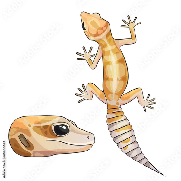 Fototapeta Vector illustration of an eublepharis leopard gecko White and yellow