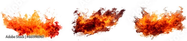 Fototapeta Set of explosions fire splatters isolated on transparent background 