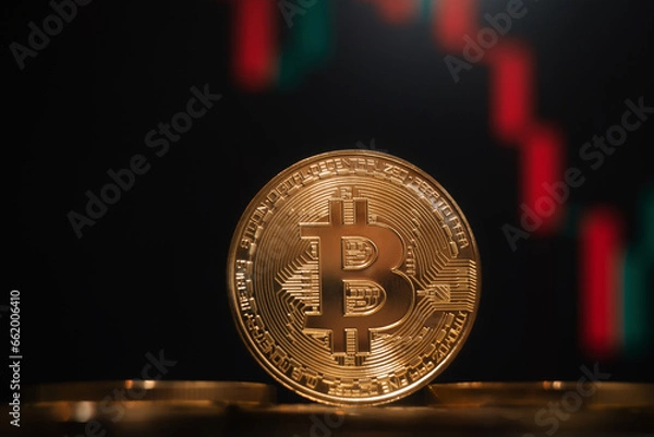 Fototapeta Bitcoin Cryptocurrency coins BTC. Stock market concept.