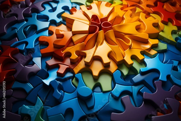 Fototapeta Creatively integrates puzzle pieces with abstract background to symbolize autism awareness and acceptance