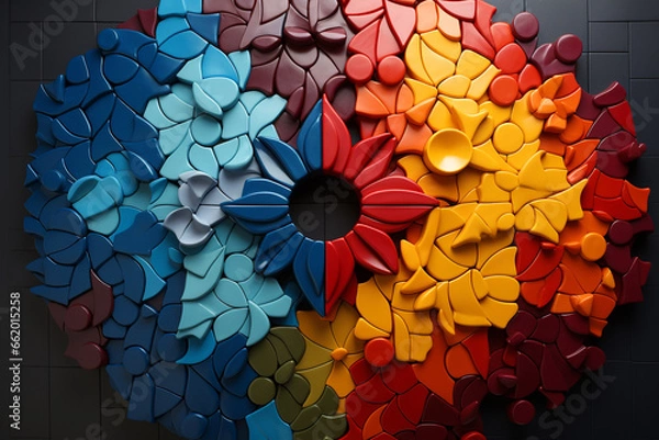 Fototapeta Creatively integrates puzzle pieces with abstract background to symbolize autism awareness and acceptance