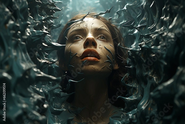 Fototapeta Hidden anxiety beneath the surface of a woman with Obsessive Compulsive Disorder (OCD)