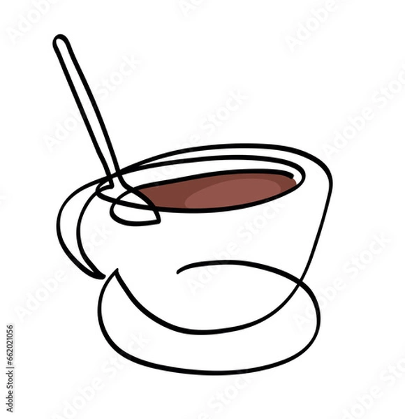 Fototapeta One line drawing of Cup of black coffee.
One continuous line drawing of cup and spoon.