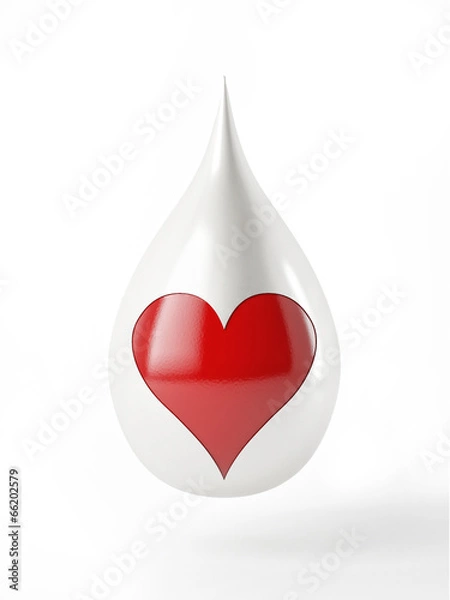 Obraz White drop with red hart isolated on white