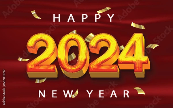 Obraz Happy New Year 2024 Vector Text Effect illustration