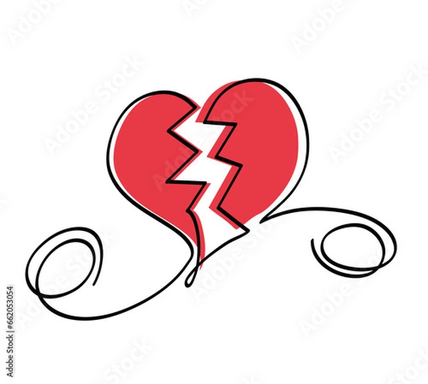 Fototapeta One line drawing of broken heart and wedding rings.
One continuous line drawing of divorce concept.